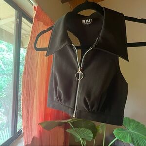 Collard, Cropped, Zip-up, Sleeveless Top Jacket